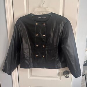 Zara Double-Breasted Black Leather Jacket - never been worn!!